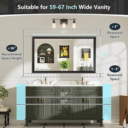 55x32 Inch Black Bathroom Mirror for Wall, Beveled Framed Rectangle Bathroom Vanity Mirrors for Over Sink, Bedroom, Living Room, Entryway, Anti-Rust, HD Tempered Glass, Horizontally/Vertically