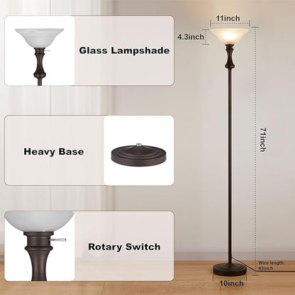 71'' Floor Lamps for Living Room, Tall Floor Lamp for Bedroom, Modern Torchiere Standing lamp for Corner Office Home Decor, Knob Switch, Bulb Included, Glass 1 Head, Red Brown