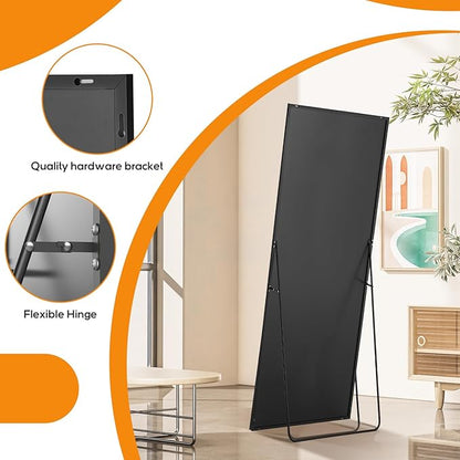 Mirror Full Length, Upgraded 21"x64" Body Wall Mirrors with Shatter-Proof Glass, Floor Standing, Hanging or Leaning, Large Tall Mirror with Stand Aluminum Alloy Frame for Bedroom Cloakroom