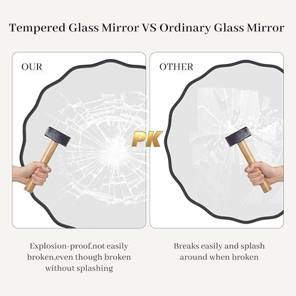 HOMECOOKIN 32" Wavy Round Wall Mirror, Black Scalloped Circle Mirror Edge Round with Metal Frame, Modern Decorative Hanging/Leaning Mirrors for Bathroom, Hotels, Hallway, Entryway, Vanity, Office