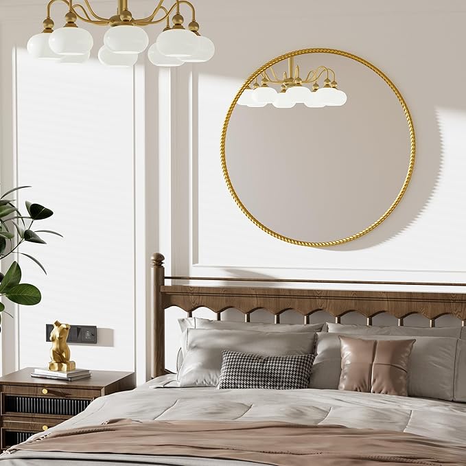 PROHOMEWARE Gold Round Bathroom Mirrors, 40 inch Circle Wall Mounted Hanging Mirror for Entryway, Living Room, Hallway, Bathroom, Bedroom