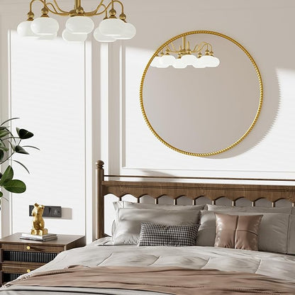 PROHOMEWARE Gold Round Bathroom Mirrors, 40 inch Circle Wall Mounted Hanging Mirror for Entryway, Living Room, Hallway, Bathroom, Bedroom