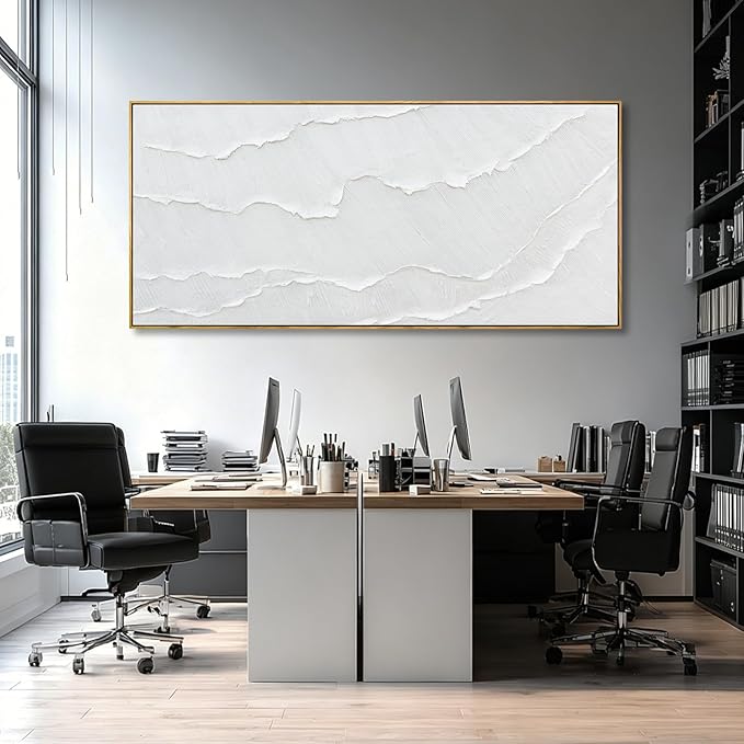 Extra Large Modern White sea wave Line Abstract Artwork Framed Neutral Canvas Wall Art for Living Room Bedroom Office Minimalist Decor 40x88 Inch