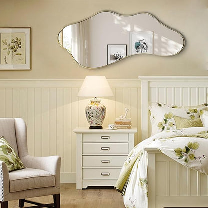 Irregular Mirror, 40"x18" Asymmetrical Wall Mirror with Gold Metal Frame, Odd Shaped Mirror, Modern Abstract Mirrors for Living Room Bedroom Hallway Entryway, Horizontal or Vertical Hanging