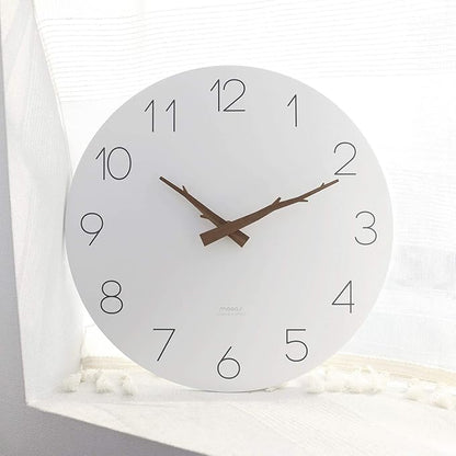 mooas Flatwood Twig Wall Clock,12" Non-Ticking Sweep Movement Decorative Battery Operated Simple Modern Wall Clock for Home Living Room Kitchen Bedroom Office School (Twig)