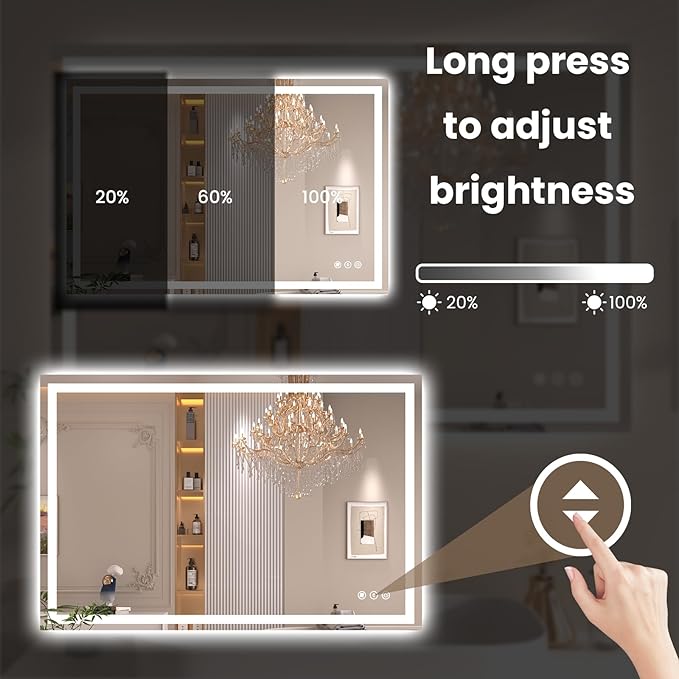 Snowdool 40"X36" LED Bathroom Mirror with Front Lights and Backlit, Anti-Fog, Dimmable, Shatter-Proof Tempered Glass, Lighted Bathroom Vanity Mirror for Wall with 3 Colors, Memory Function