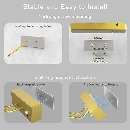 PAIHOME Picture Light for Wall Battery Operated, Rechargeable Magnetic Picture light with Smart Motion Sensor, Remote Dimmable & Timer, ‌16in Gold Wireless Art Lighting for Paintings Gallery Portraits