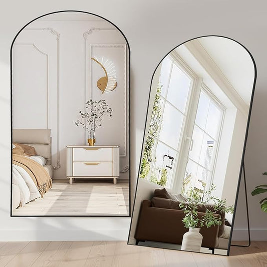 NEWBULIG Arched Mirror Full Length, 71"x26" Body Wall Mirrors with Shatter-Proof Glass, Upgraded Floor Standing Mirror, Hanging or Leaning, with Stand Aluminum Alloy Frame for Home Decor, Black