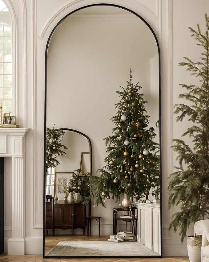 Antok 71" x32” Arched Full Length Floor Mirror, Black Aluminum Frame, Free Standing/Wall Mount/Leaning for Bedroom, Living Room, Dressing Room
