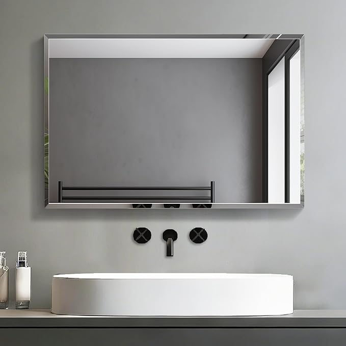 1 PCS 16”x 24”Beveled Polished Edge Frameless Bathroom Mirror Rectangle Wall Mount Vanity Mirror for Bathroom,Bedroom,Entryway,Over Sink,Living Room (16×14-1PCS)