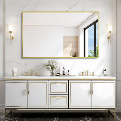 COFENY Gold Bathroom Mirror for Wall, 30x48 Inch Rectangle Mirrors with Metal Frame, Modern Vanity Wall Mirror Decor for Bathroom Living Room, Entryway Hangs Horizontal or Vertical