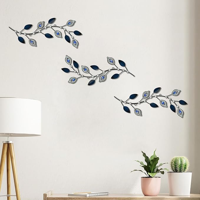 Cityelf 3 Set Crystal Leaf Wall Art Sculpture Iron Tree Leaves Branch Hanging Wall Décor Jeweled Bling Home Deor Acrylic Diamond Accent …