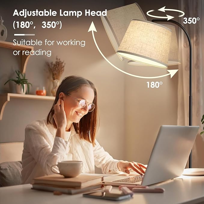 Floor Lamps for Living Room, 64" Arc Floor Lamp with 6000K & Stepless Dimmable,350°H/180°V Rotatable Shade and Remote Control,Black Tall Standing lamps for Bedroom and Office(9W Bulb Included)