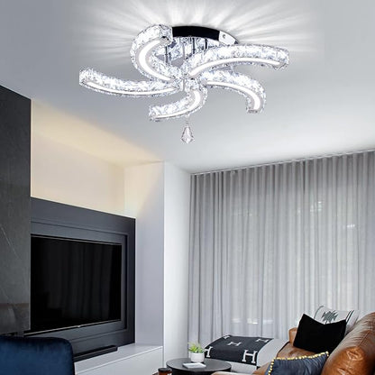 Modern Crystal Chandeliers Acrylic Crystal Led Ceiling Light Fixtures Arm Pendant Lighting Stainless Steel Ceiling Lamp Hanging Lights for Living Room Dining Room Bedroom (Cold White)