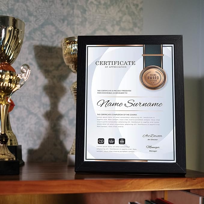 8.5x11 Certificate Document Picture Frame Set of 6, Black Diploma Frames for Wall or Tabletop