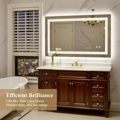 40X24 Inch LED Bathroom Mirror with Lights, Frontlit+ Backlit Bathroom Vanity Mirror for Wall, Ultra-Clear Tempered Glass, Shatter-Proof, Anti-Fog and Memory Function, ETL Listed