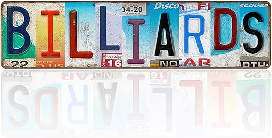 Billiard Room Sign Billiard Rules Wall Art Pool Table Decor Metal Sign Wall Decor License Plate Design Game Room Sign for Pub Bar Billiard Room 16" X 4"