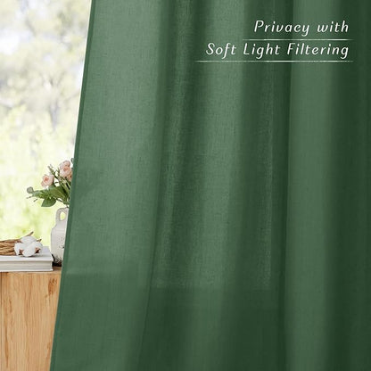 NICETOWN Thick Linen Olive Green Curtains & Drapes, Grommet Linen Blend Privacy with Light Filtering Window Treatments for Bedroom/Living Room, W55 x L90, Olive Green, 1 Pair
