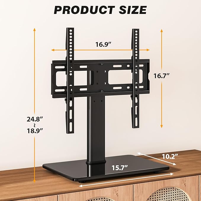 5Rcom Universal Swivel TV Stand for 27-60 inch Curved/Flat Screen TVs, Table Top TV Base Replacement Holds up to 88 lbs, Height Adjustable TV Stand Mount with Tempered Glass Base, MAX VESA 400x400mm