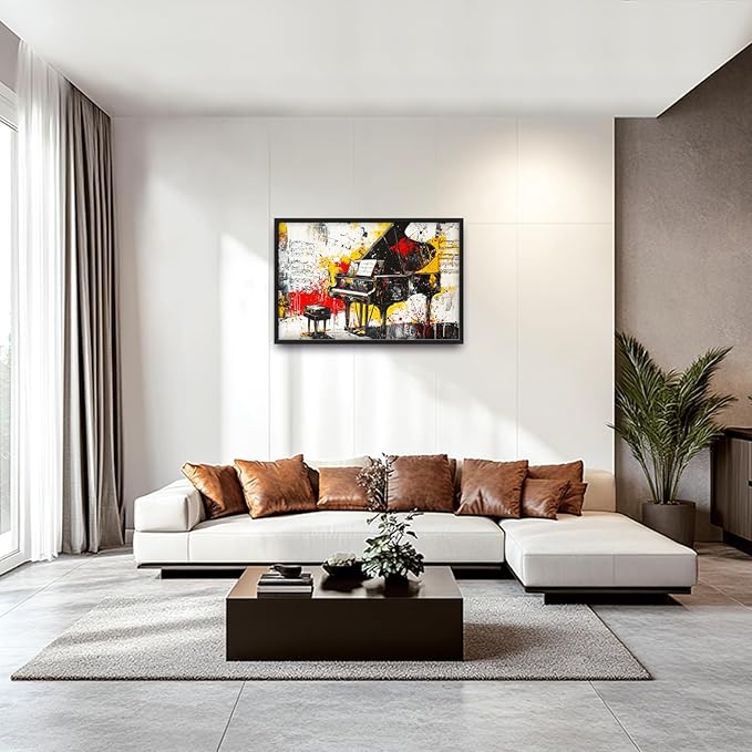 Banksy Piano Large Wall Art for Living Room Abstract Graffiti Music Framed Canvas Decor Musical Notes Prints Painting Pictures Extra Large Vintage Colorful Artwork for Bedroom Classroom Office 24"x36"