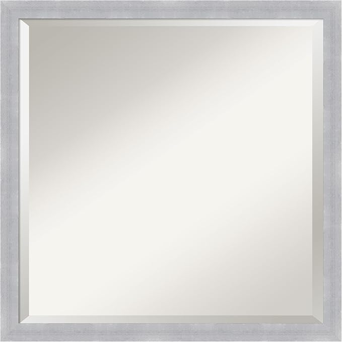Amanti Art Silver Bathroom Mirror for Over Sink, 22x22 Grace Brushed Nickel Narrow Square Vanity Mirror, Medium Modern Frame, Hangs Horizonally and Vertically, Bathroom Wall Decor, Beveled Edge