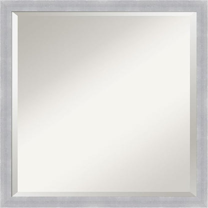 Amanti Art Silver Bathroom Mirror for Over Sink, 22x22 Grace Brushed Nickel Narrow Square Vanity Mirror, Medium Modern Frame, Hangs Horizonally and Vertically, Bathroom Wall Decor, Beveled Edge