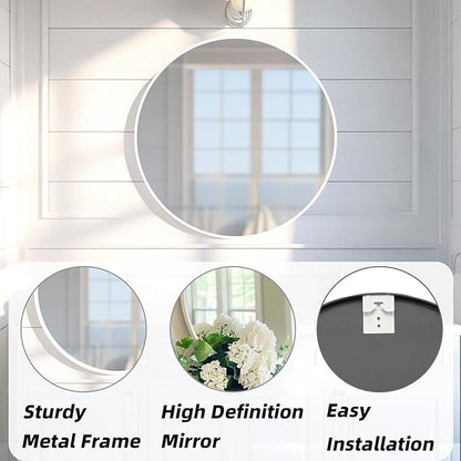White Round Mirror, White Circle Mirror 24 inch, Round Bathroom Mirrors, Circle Wall Mirrors for Bathroom, Living Room, Hallway, Vanity, Over Sink, Mantel