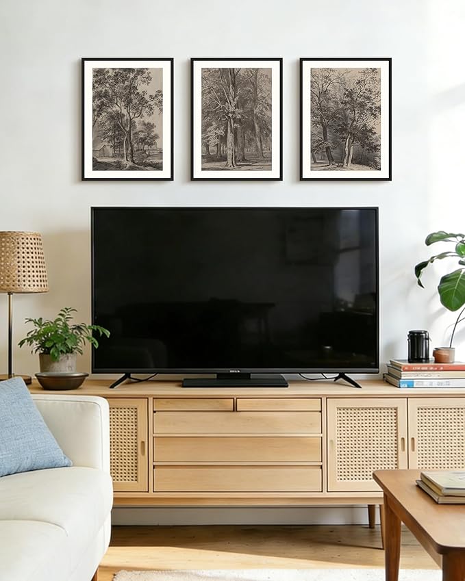 PHOPAGO Vintage Tree Framed Wall Art Retro Forest Wall Decor Nature Wilderness Sketch Paints Modern Bedroom Living Room Decor - 11x14in Black Framed