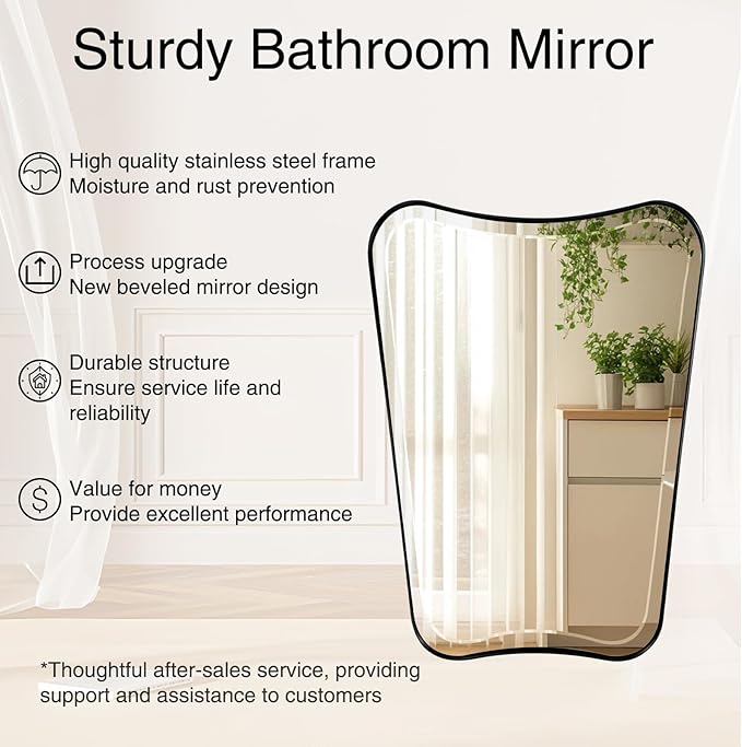 POZINO Irregular Beveled Mirror, 24"x36" Modern Bathroom Vanity Mirror for Over Sink, Unique Butterfly Shape Aesthetic Wall Mirrors for Living Room Bedroom Entryway Hallway Fireplace