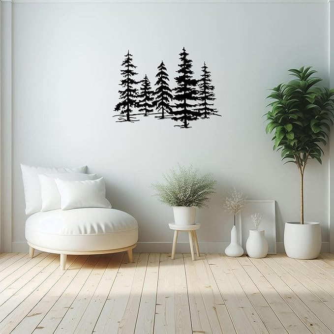 Metal Pine Tree Wall Art – Metal Tree Decor for Kitchen & Cabin, Exquisite Forest Design Home Décor, Durable and Rust-Proof（23.3 * 16.1inch）