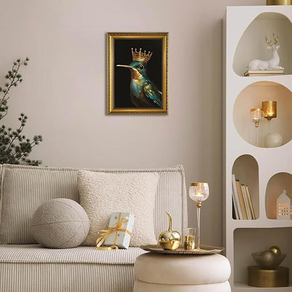 YD&YZY Gold Framed Vintage Wall Art Canvas Hummingbird Birds King Wall Decor Retro Golden Wall Prints Cute Animal Painting Picture Print Artwork for Bedroom Living Room Bathroom 12x16 inch Framed