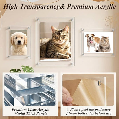 Novabright 8x10, 5x7, 4x6 Inch Acrylic Floating Picture Gallery Frame Set 10 Pack 3 Size Wall Mount Clear Picture Floating Frame Bulk Double Panel Hanging Photo Frameless Frames Office Home Display