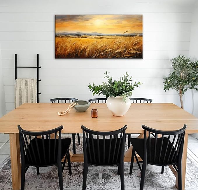 DJSYLIFE Large Farmhouse Wall Decor Wheat Landscape Oil Painting Prints, Crops Kitchen Field Canvas Wall Art，Modern Neutral Traditional Home Decor,Country Living Room Bedroom Decor 20"x40"