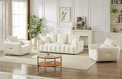 Antetek Teddy Sofa Set for Living Room, Modern Deep Seat Sofa Chair and Oversized 3-Seater Cloud Boucle Couch for Bedroom, Office, Apartment, Furniture Set, Beige (2 Piece)