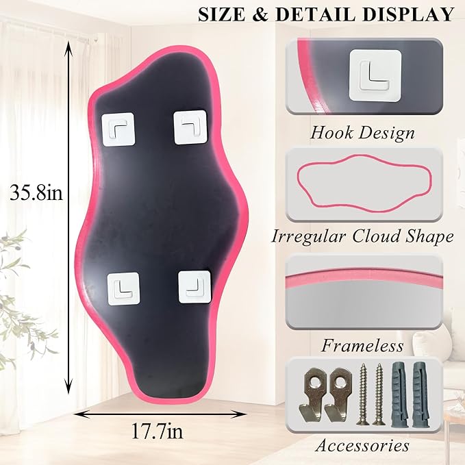 Asymmetrical Wall Mirror, 35.8"x17.7" Irregular Tempered Glass Mirror, Modern Abstract Frameless Mirrors for Living Room Bathroom Bedroom Hallway Entryway, Horizontal or Vertical Hanging