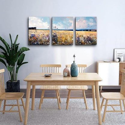 TTHYUEWS Large Wall Art for Living Room Canvas Decor for Bedroom Office - Modern Home Field Scenery Paintings Abstract Pictures Framed Prints Posters Artworks 3 Piece