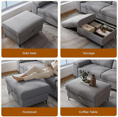 Upvilla 35" Large Storage Ottoman for Living Room, 7.8" Deep Seat Rectangular Ottoman Foot Rest for Couch, Chenille Storage Footstool Load 350 lb （Light Gray