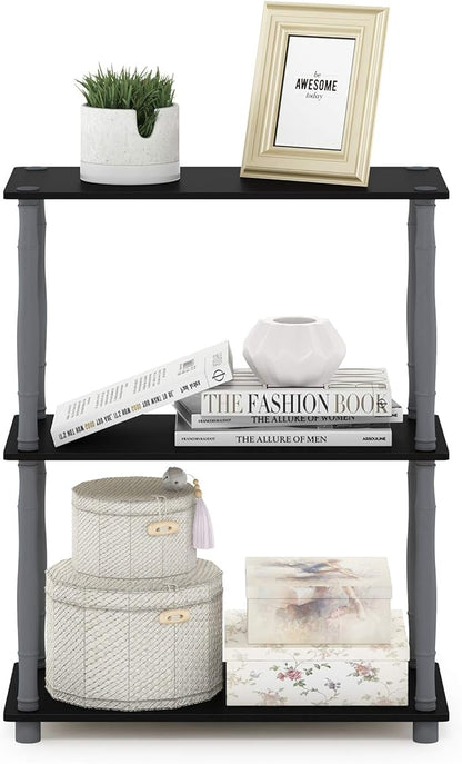 Furinno Turn-N-Tube 3-Tier Compact Multipurpose Shelf Display Rack with Classic Tube, Black/Grey
