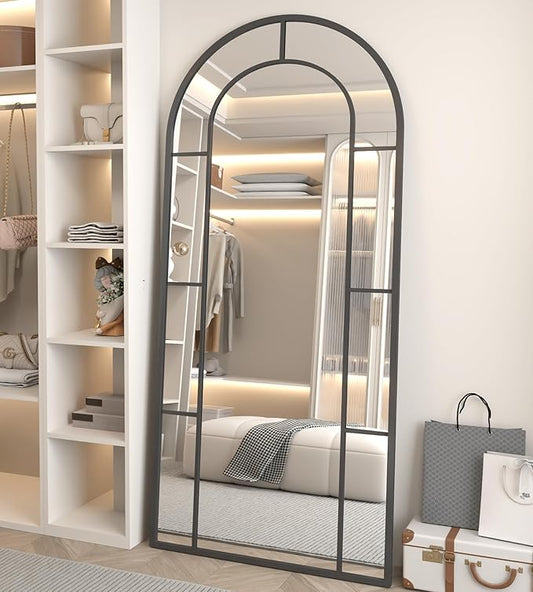 Arched Full Length Mirror, 71"x32" Mirror Full Length, Oversized Floor Length Standing Mirrors, Large Body Wall Mounted Window Pane Mirrors, Hanging or Leaning (Black)