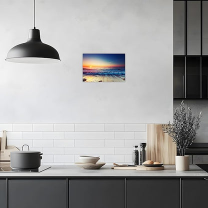 TutuBeer 1 Panel Beach Home Beach Decor Sea Wall Art for Home White Ocean Sea Sunrise with Deep Blue Sky Ocean Pictures Seascape Art for Wall Seascape Art 12" x 18" x 1 Piece