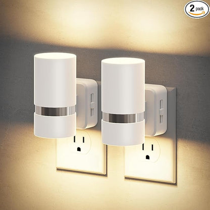 JandCase Night Lights Plug into Wall, Automatic Night Light with Dusk to Dawn, 2 Pack 3000K Soft Warm 0-100LM Dimmable Plug in LED Nightlight for Bedroom, Hallway, Stairs