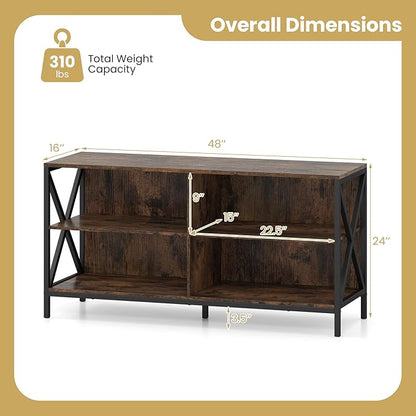 Tangkula TV Stand for TVs up to 55 Inches, 47" Farmhouse Entertainment Center with 4 Open Shelves & Built-in Cable Holes, TV Console Table with X-Shaped Frame for Living Room (Rustic Brown)