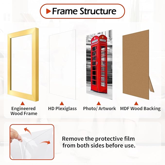 4x6 Picture Frames Set of 2, Gold Photo Frames for Gallery Wall Mounting or Table Display, Collage Frames with Clear Plexiglass for Home Office Decor