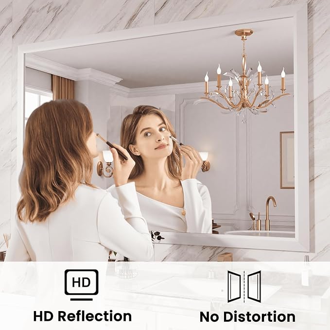 Amorho Bathroom Mirror, 60x40 Inch White Framed Bathroom Mirrors for Over Sink, Wall-Mounted Mirrors for Bedroom, Living Room, Entryway(Horizontal/Vertical).