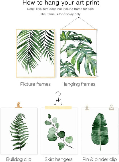HoozGee Green Botanical Wall Art Print Set of 6 Natural Plant Leaves Home Decor Boho Leaf Bathroom Wall Art Canvas Plant Posters Leaf Art Prints Poster Set Room Decor (8"x10" UNFRAMED)