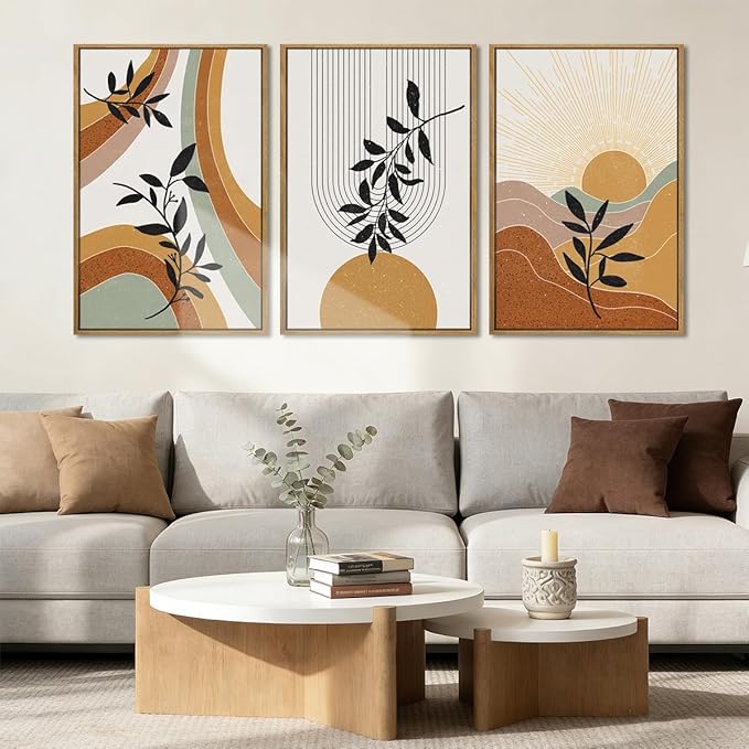 BINCUE Extra Large Boho Wall Art Abstract Wall Decor Mid Century Artwork for Living Room Bedroom Office 24x36 Inches 3 Pieces
