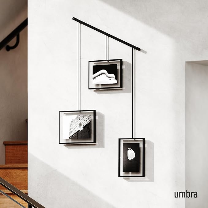 Umbra Exhibit Picture Frame Gallery Set, Adjustable Collage Display for 3 Photos, Prints, Artwork and More, Holds two 4x6" and one 5x7" Photos, Black