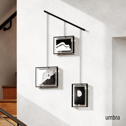 Umbra Exhibit Picture Frame Gallery Set, Adjustable Collage Display for 3 Photos, Prints, Artwork and More, Holds two 4x6" and one 5x7" Photos, Black