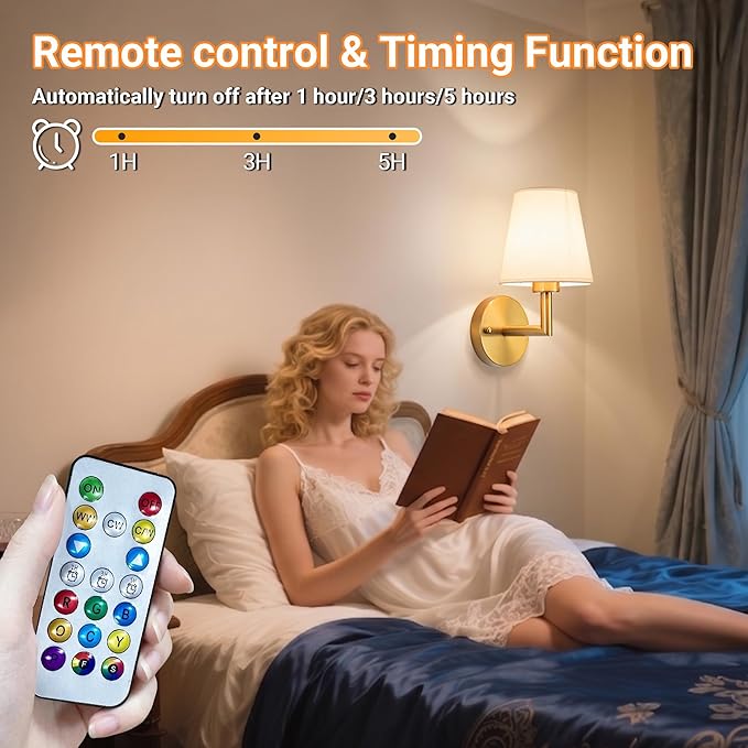 Nekhung Battery Operated Wall Sconces Set of 2, Wireless Wall Light with 10000mAh RGB Dimmable Magnetic Bulb, Rechargeable Wall Sconce with Remote Control for Bedroom Living Room