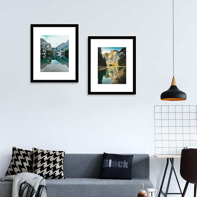 iRahmen 16x20 Picture Frame Set of 2 with Plexiglass, Black Poster Frame Display 11x14 Picture with Mat or 16 x 20 Without Mat, Wood Photo Frame for Horizontal or Vertical Wall Mounting